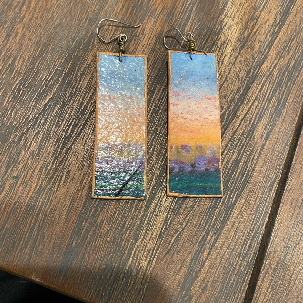 Stunning two sided hand made and painted earrings